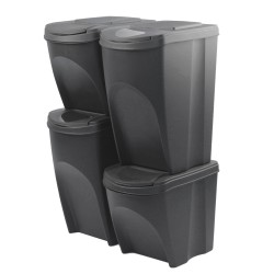 Set 4 Bidoni Cestini SortiBox | per Raccolta Differenziata Riciclaggio | Impilabili | 25 e 35 Litri | Antracite | in Plastica | per Casa Interni